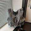 Women' Large Capacity Grid Tote Bag - Casual Plaid Handbag with Drawstring Closure, Shoulder Bag Suitable for Travel, Shopping & Everyday Use