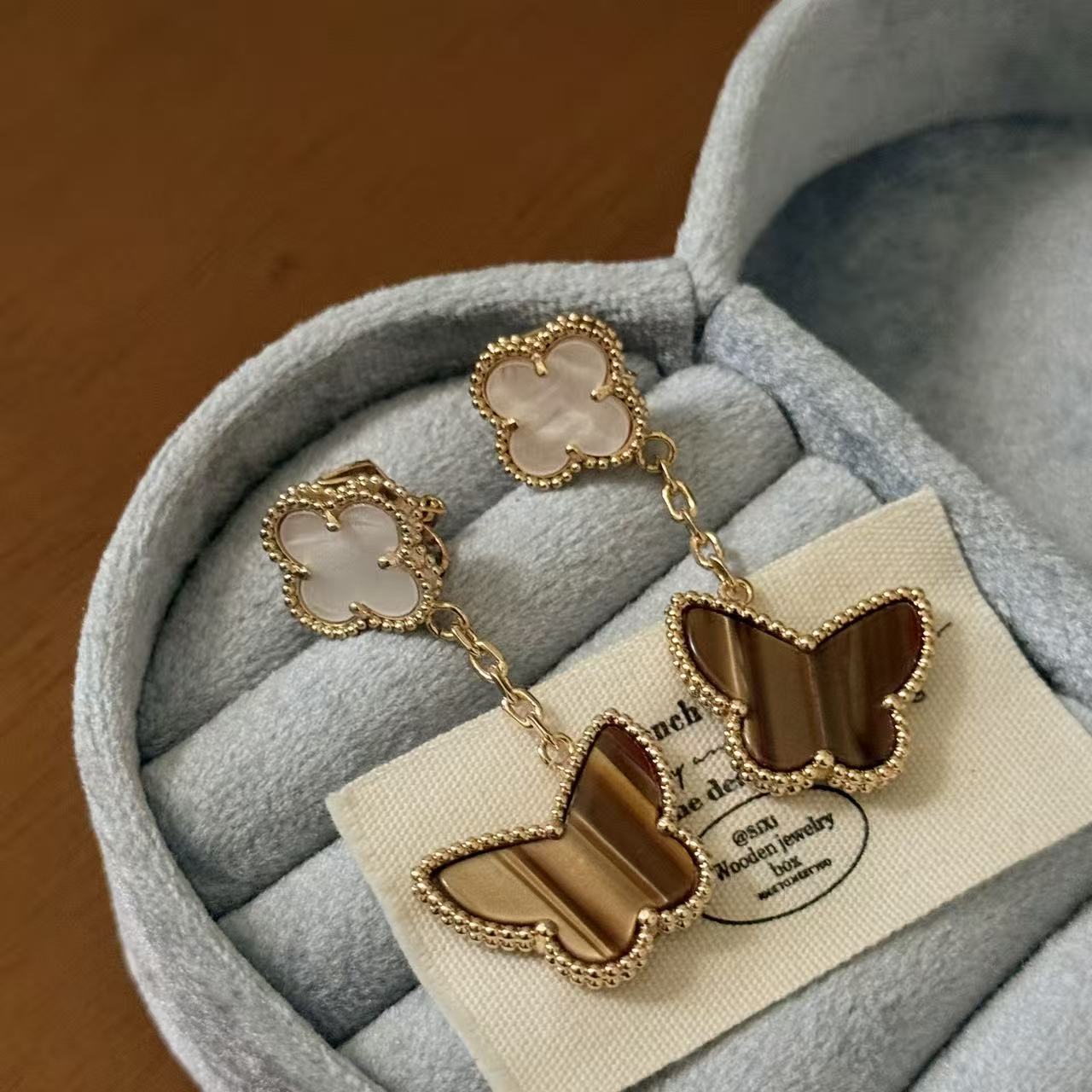 Natural Mother-of-pearl Four-leaf Clover Stud Earrings with Butterfly Pendant and Tassel Design Elegant Gentle and Versatile Earrings for Women