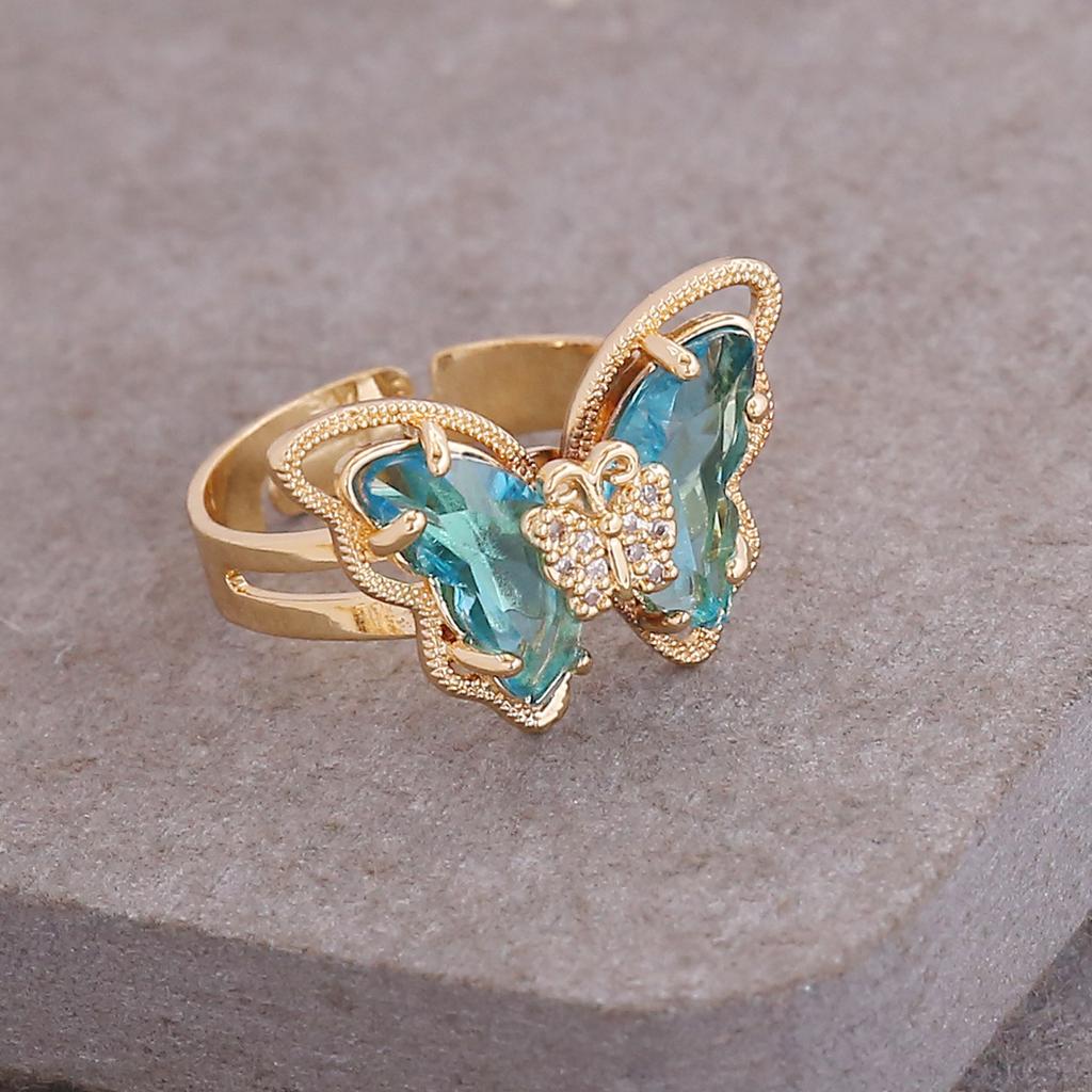 New European American Multicolor Three Dimensional Butterfly Ring Ladies Stylish Jewelry Personality Trend Hand Accessories