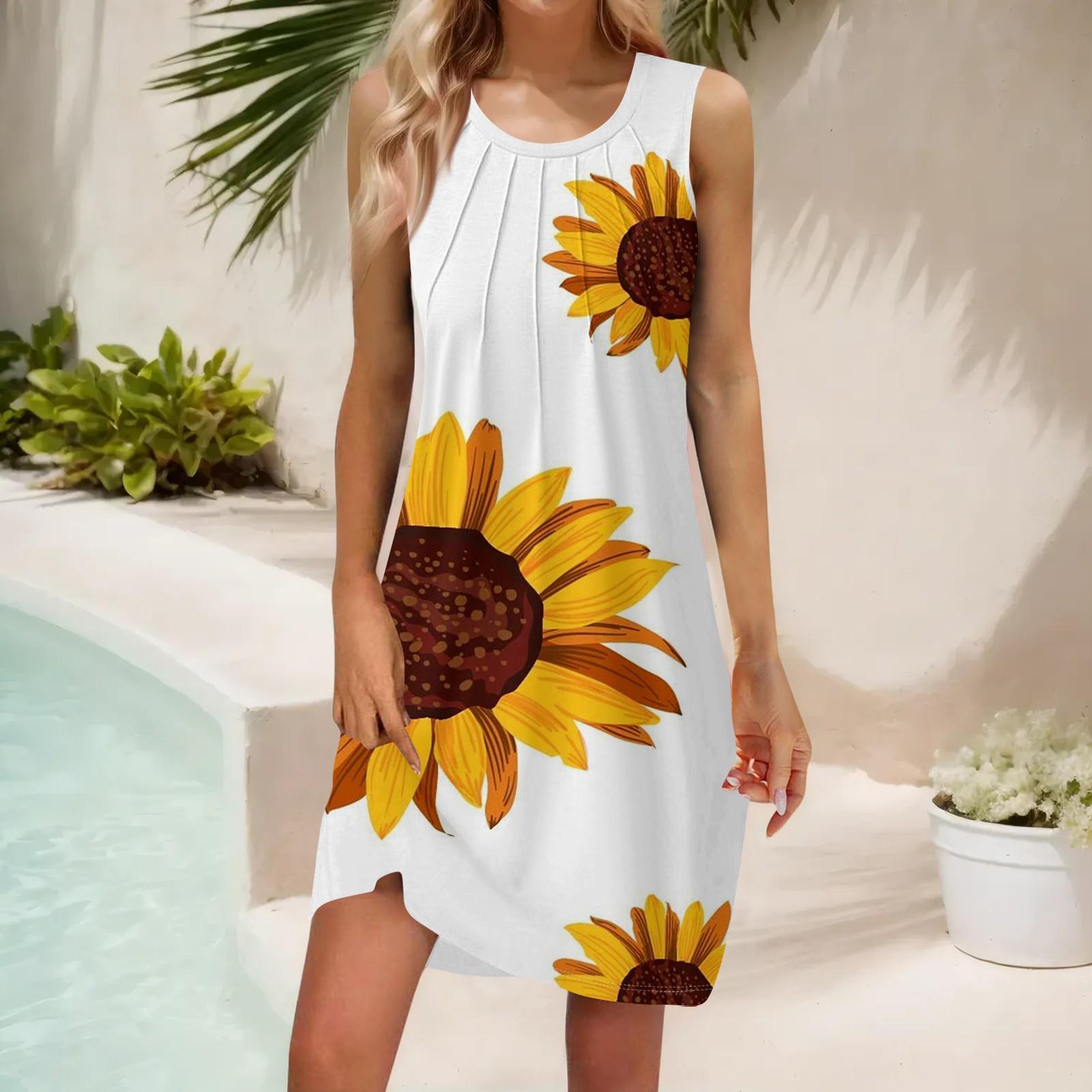 

Women s Summer Casual U Neck Printed Sleeveless Dresses XXL