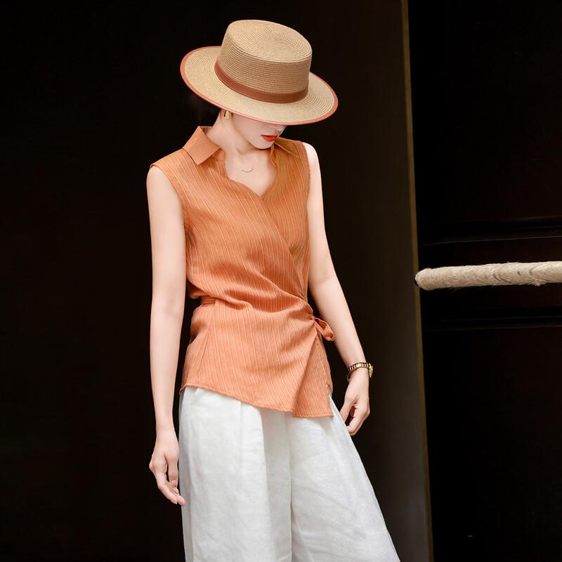 Lyocell Blend Asymmetric Sleeveless Tie-Front Shirt XL