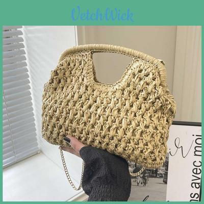 Handwoven Shoulder Bag For Women Summer Casual Travel With Polyester Lining