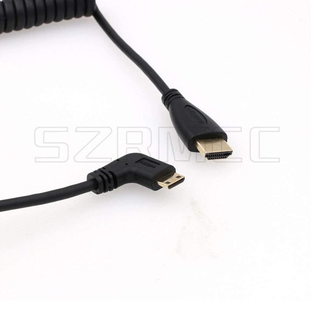 SZRMCC Right Angle Mini HDMI to HDMI High Speed Coiled Cable for Canon Sony DSLR Cameras and ATOMOS Monitors CX7/SR7E