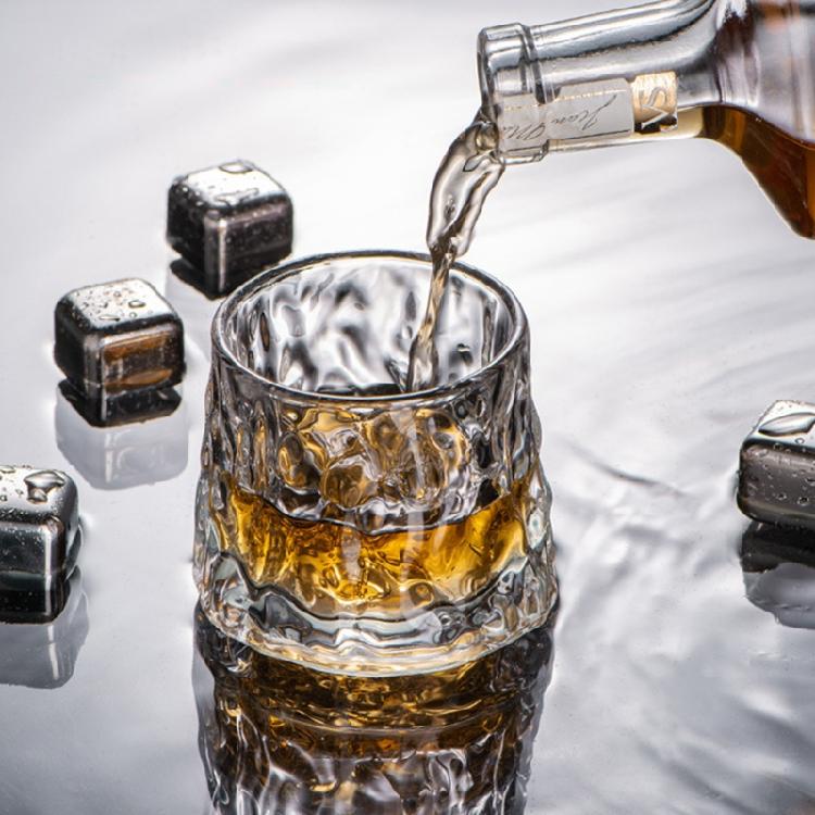 Whiskey Glasses Rotating Cups 2pcs Tumbler Men Drinking Cocktail Wine Rum Glass
