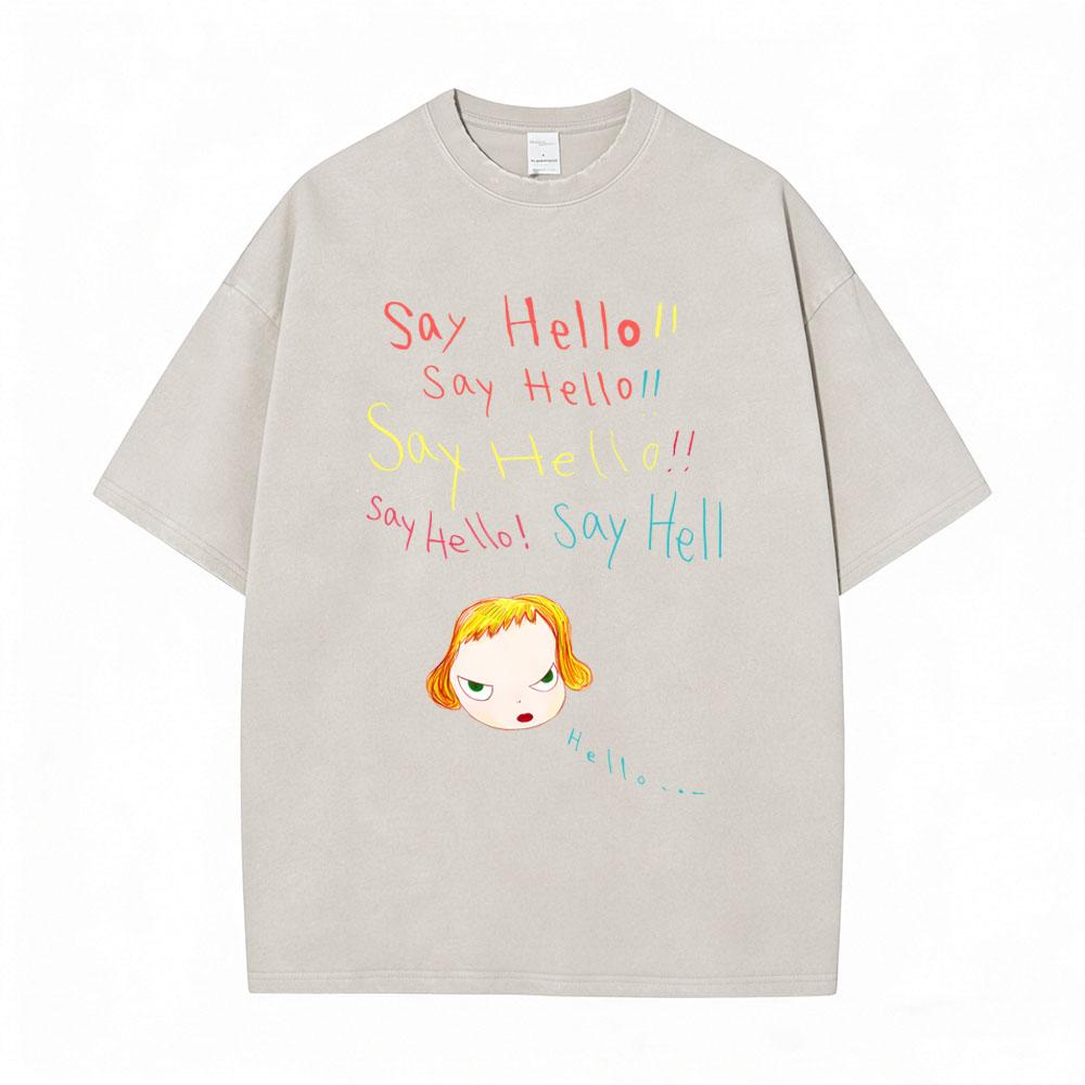 Hot Sale Yoshitomo Nara Vintage Washed Tshirt Men Women Casual Funny T Shirt Male Cotton Oversized Short Sleeve Tops Streetwear