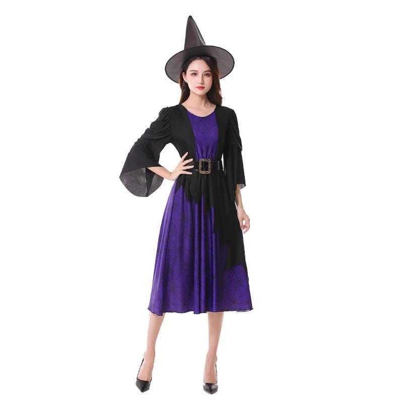

Хэллоуин Злая Ведьма Фиолетово-Зеленое Платье Ведьмы Косплей Сценический Костюм XL фиолетовый