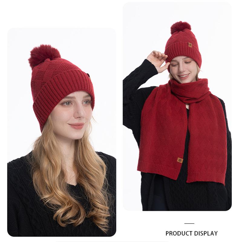 Women's Three Sizes To Choose From: Knitted Hat, Scarf, Glove, Women's Autumn and Winter Outdoor Warm Double Layer Knitted Hat