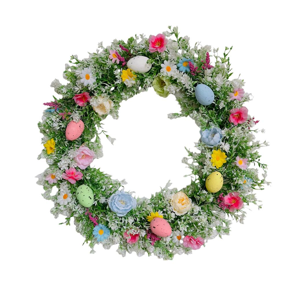 Decorative Flower Wreath with Wildflowers and Eggs Easters Garlands for Front Door Decoration Seasonal Accessories