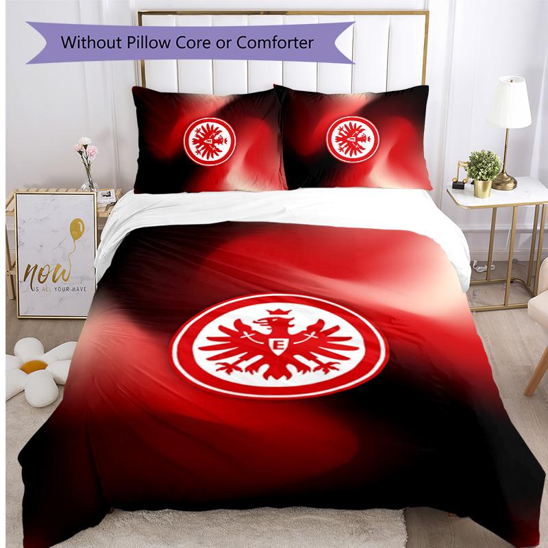 Set Lenzuola Stampato Calcio Eintracht Frankfurt 3 Pezzi, Comodo Set Copripiumino per Camera da Letto Delicato sulla Pelle