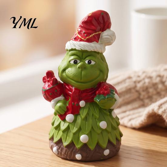 Elf Figurine for Christmas Green Monsters Ornament with Santa Hat And Scarf, Resin Frog Miniature Figurines Home Decoration, Outdoor Garden