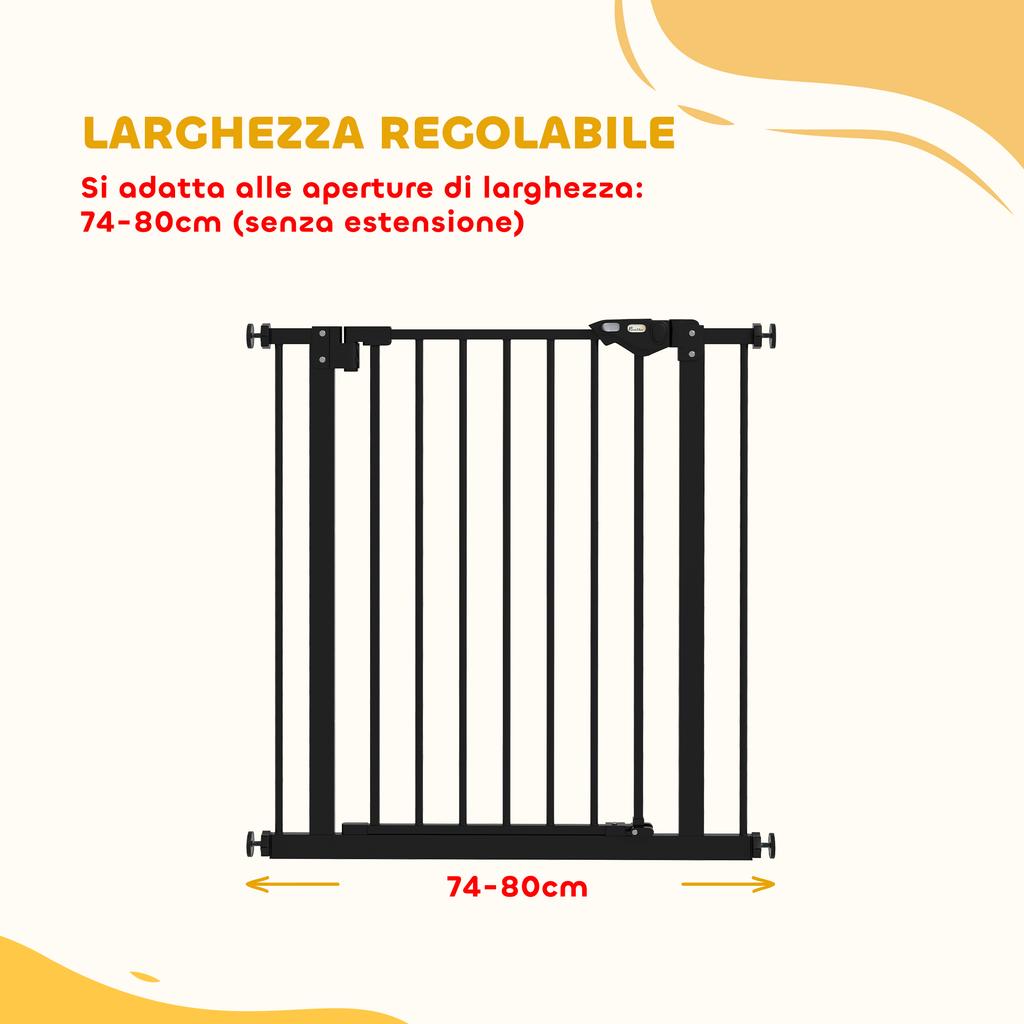 Self-Closing Dog and Pet Gate for Stairs and Entrances, 68x77 Cm, Black