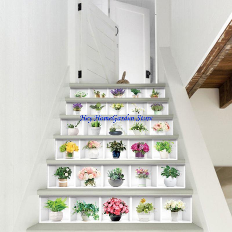 

652F 6pcs/set Potted Plant Staircase Stair Riser Floor Sticker Adhesive DIY S China Mainland