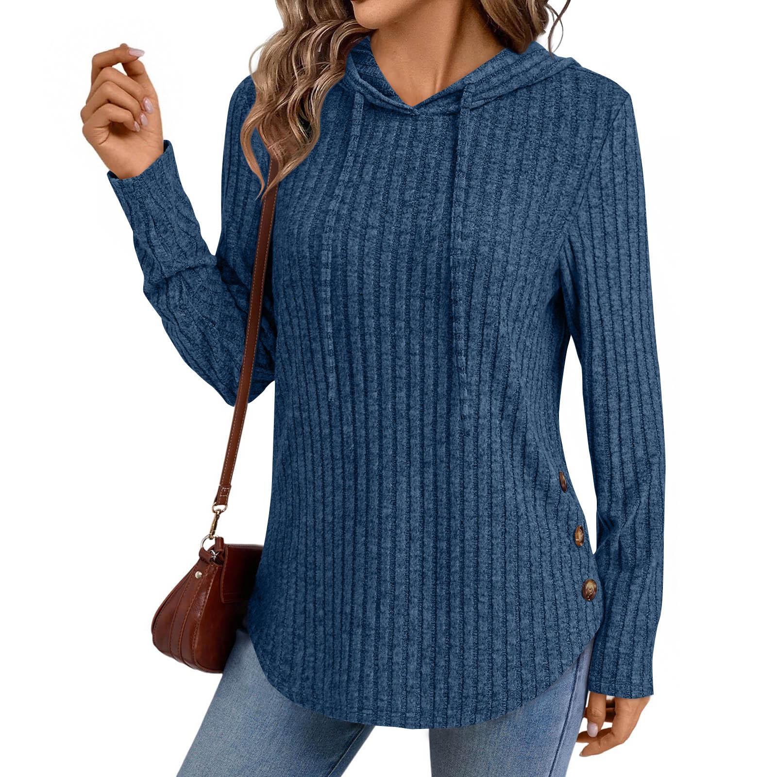 

Женский модный повседневный однотонный пуловер с длинным рукавом, толстовка XXL синий