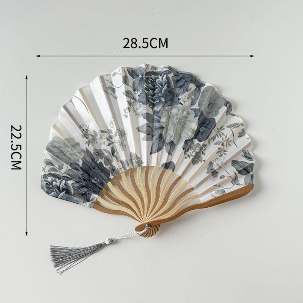 1pc Chinese Style Hand Fold Fan Portable Dance Props Silk Flower Folding Fan Woman Men Living Room Cabinet Decor Retro Shell Fan