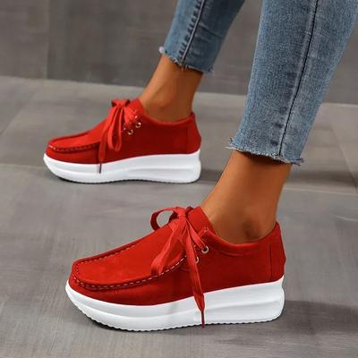 Modne Czerwone Nowe Damskie Buty Casual Kliny Platforma Trampki dla Kobiet Zamszowe Damskie Buty Sportowe Damskie Sznurowane Buty Tenisowe Duży Rozmiar 43
