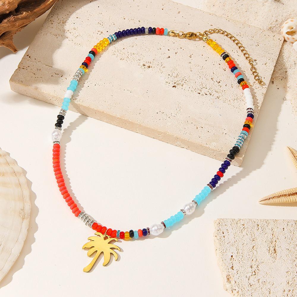 Coconut Tree Geometric Beaded Necklace For Women Summer Travel Accessory