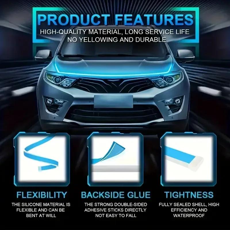 Shine Starting LED Car Hood Light Strip Auto Engine Hood Guide Decorative Ambient Lamp 12v Modified Car Daytime Running Light