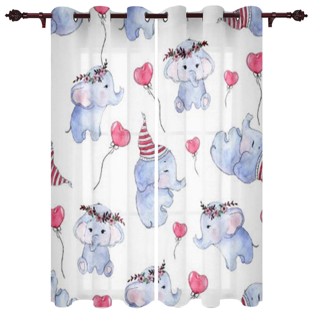 Baby Elephant Cute Butterfly Window Curtain for Living Room Bedroom Home Decor Kitchen for Window Drapes