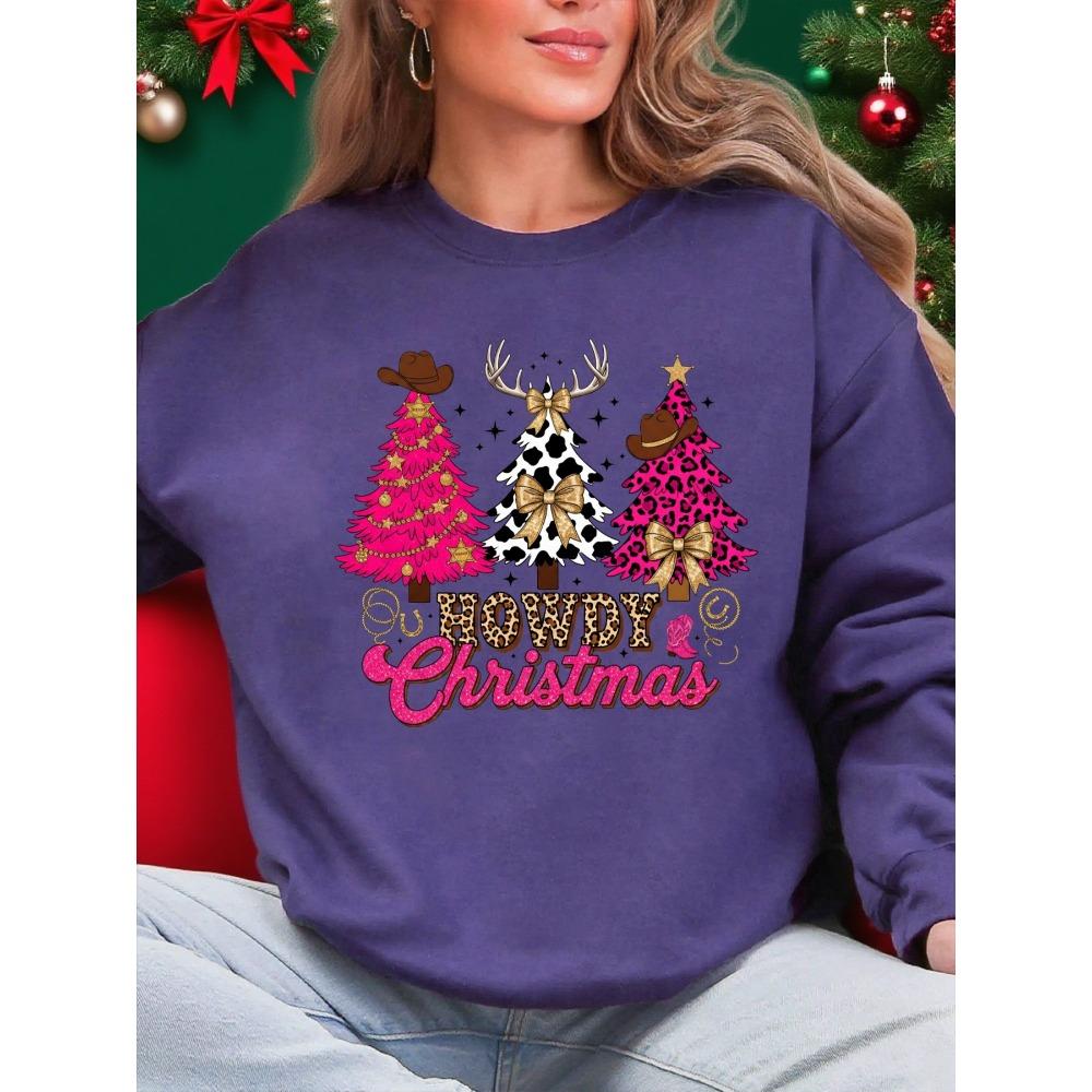 Howdy Weihnachten Western Bedruckte Damen Sweatshirts Lässige Pullover Hip Hop Rundhals Kleidung Winter Sportbekleidung