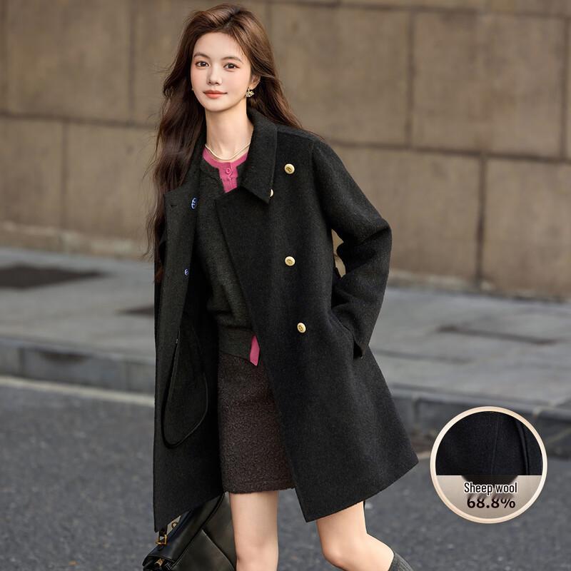 

Bailuyu Women s Elegant Mid-length Wool Blend Double-faced Coat XL