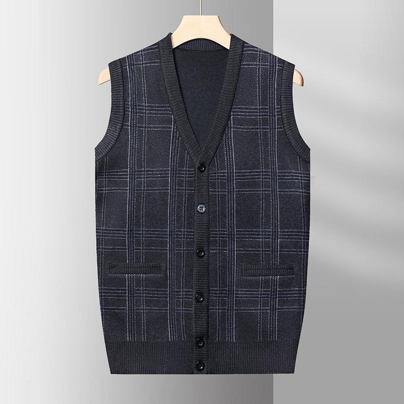 Cardigan Sweater Vest Autumn Men's Sleeveless Single-breasted Sweater Vest Padded Warm Men's Vest.