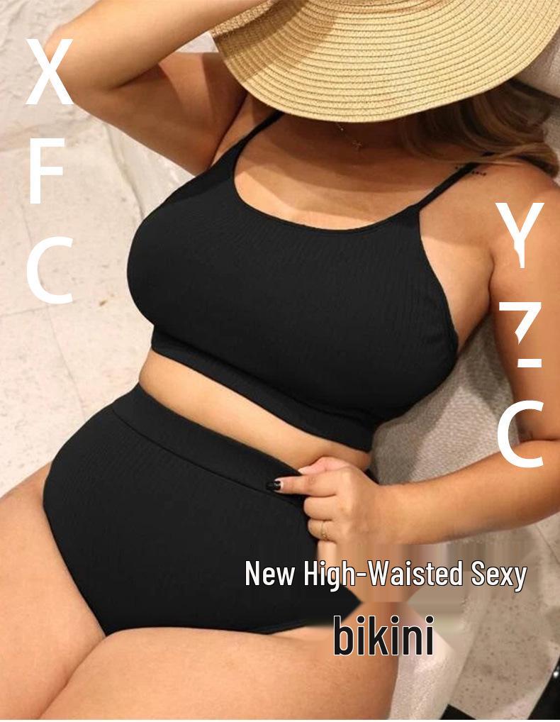 2026 Plus Size European & American High Waist Neck Tie Bikini Swimsuit for Women