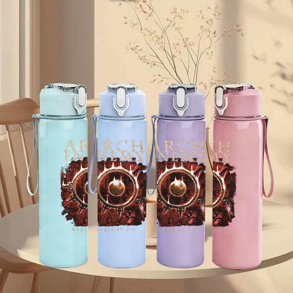 1PC Ornate Brown Skull Vintage Circular Print 750ml Portable Sports Water Bottle Leakproof Gym Outdoor Travel Drink Cup