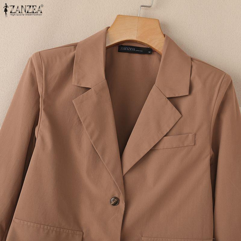 ZANZEA Lässige Damen-Cardigan-Bluse mit Umlegekragen und langen Ärmeln