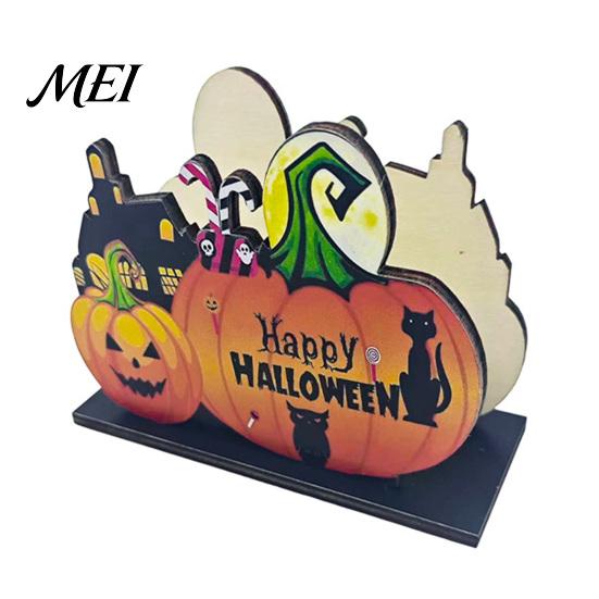 Festive Dining Table Ornament Halloween Wooden Napkin Holder, Ghost Pumpkin Decorative Tabletop Tissue Dispenser, Rustic Kitchen Counter Storage Paper