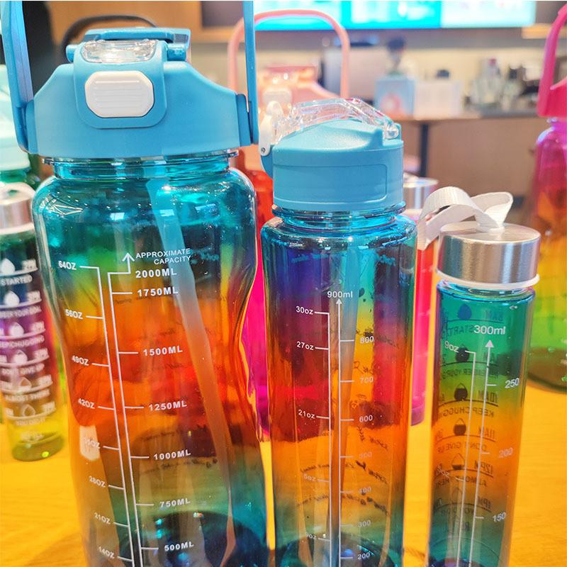 Plastic Cup Set Large Capacity Sports Water Bottle With Straws For Outdoor Fitness And Travel
