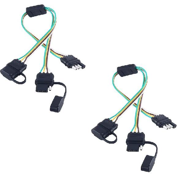 NEWSUN® Universal 4-Way Flat Y-Splitter Plug For Tailgate Light Bars & Trailer Lights,Plug & Play Adapter Extension Harness Wiring Plug 4 Pin