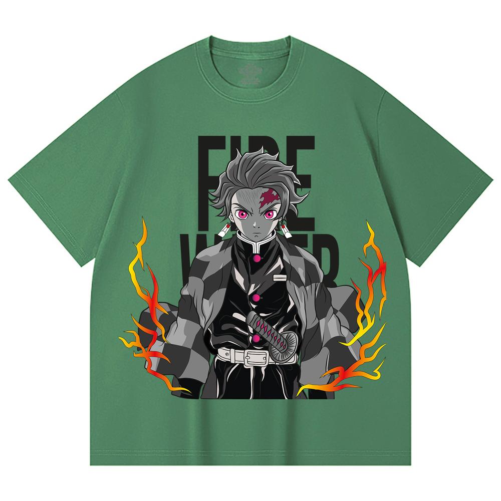 230 Gsm 100% Cotton Demon Slayer V116 Tanjiro Print Unisex Heavy Cotton T Shirt