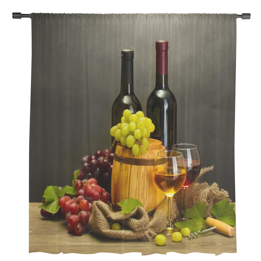 Grape Wine Fruit Leaves Rag Sheer Curtains for Living Room Decoration Window Curtains for Kitchen Tulle Voile Organza Curtains