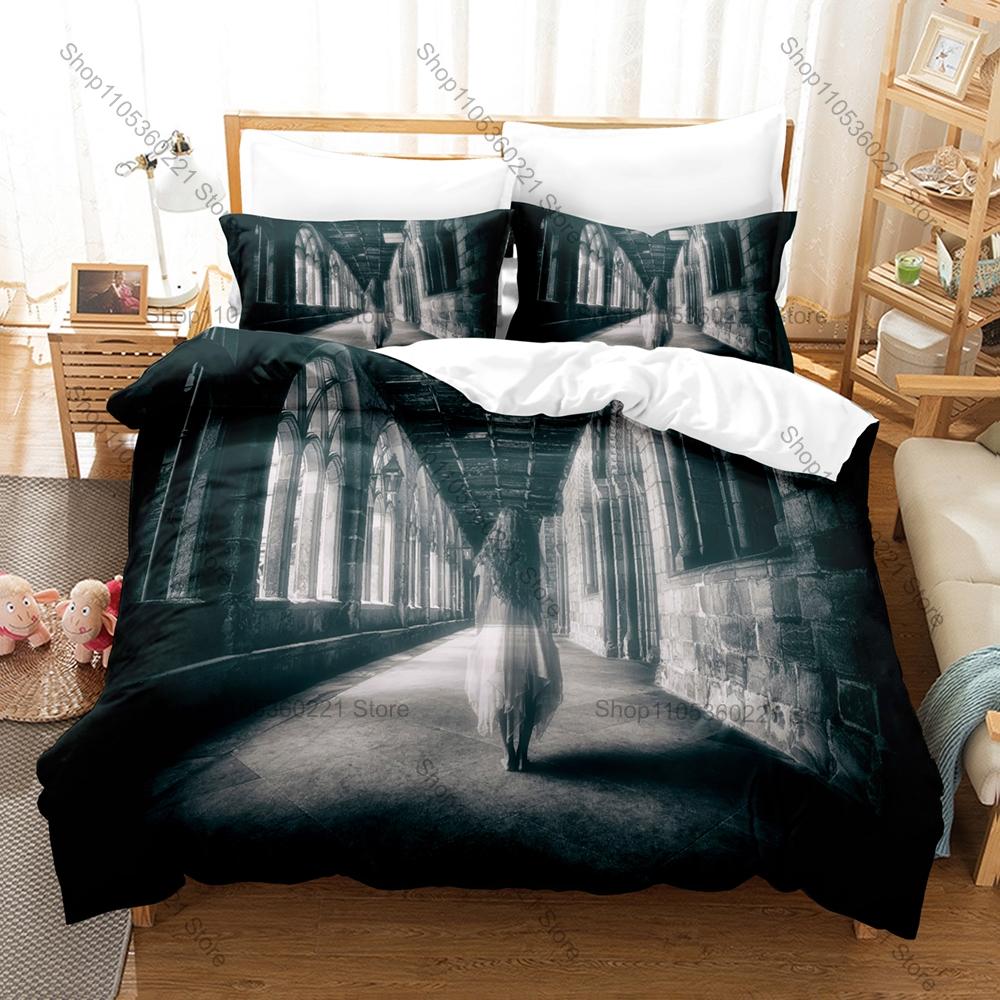 Wraith Shadow Spirit Foggy Ruin Black Thorn Blood Moon Skeleton Ghost Duvet Cover + 2 Pillowcases Gothic Fans 3pcs Bedding Set