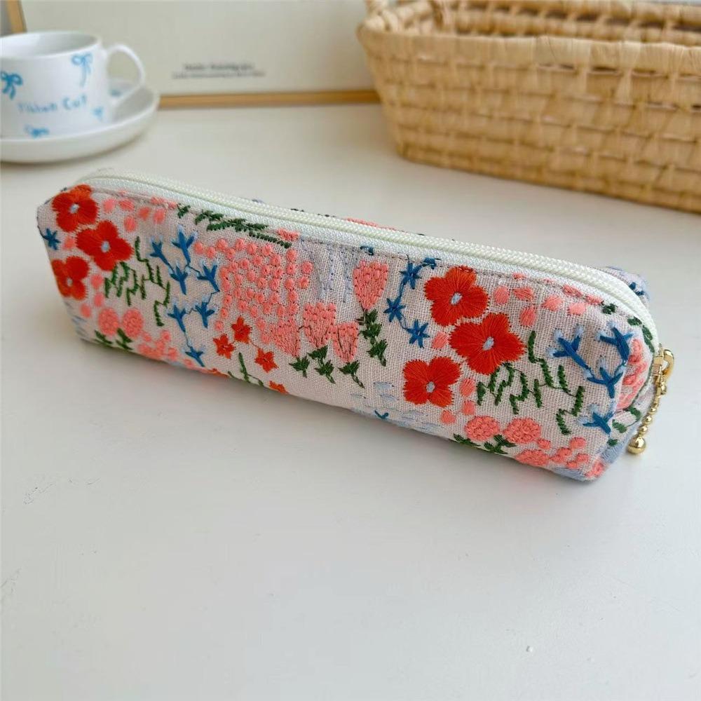 Floral Embroidered Pencil Case Flower Cloth Stationery Bag Korean Style Pen Bag  Stationery Holder