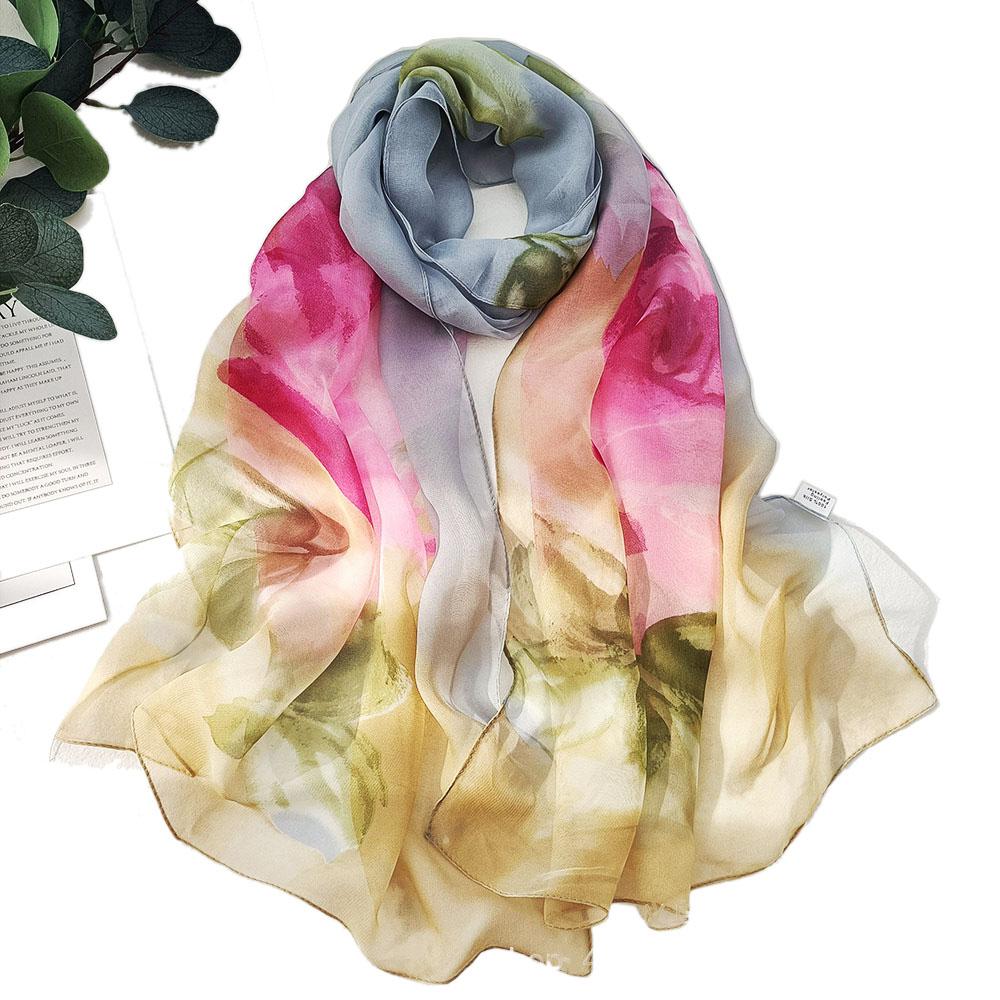 160*50Cm Long Wraps Beach Sunscreen Scarves Silky Georgette Thin Soft Chiffon Rose Flower Scarf Shawls Hijab Head Wrap For Women
