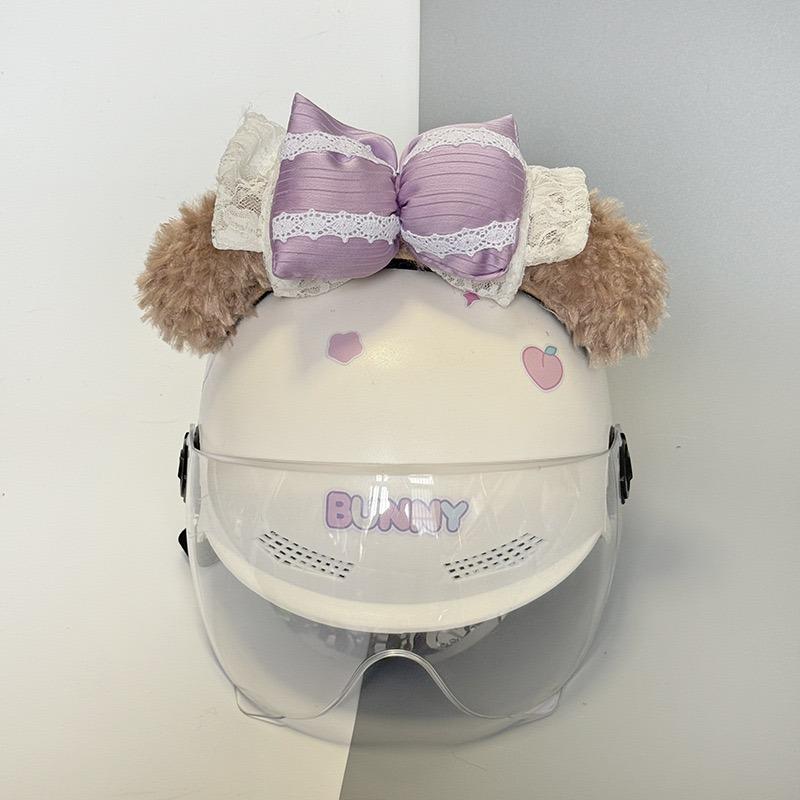 Decorazione Casco in Lana d'Agnello con Orecchie di Coniglio per Sci e Motociclismo