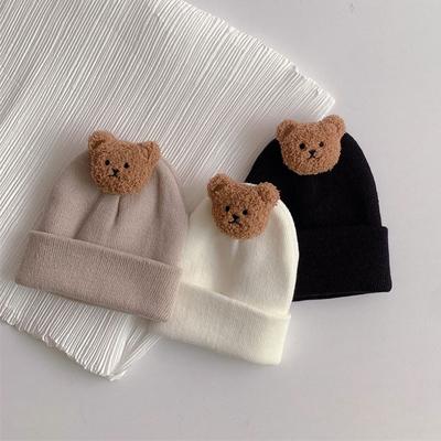Gorro de malha de urso de desenho animado para bebê, outono inverno, quente, recém-nascido, gorros para meninos, meninas, macio, confortável, criança, crianças, boné