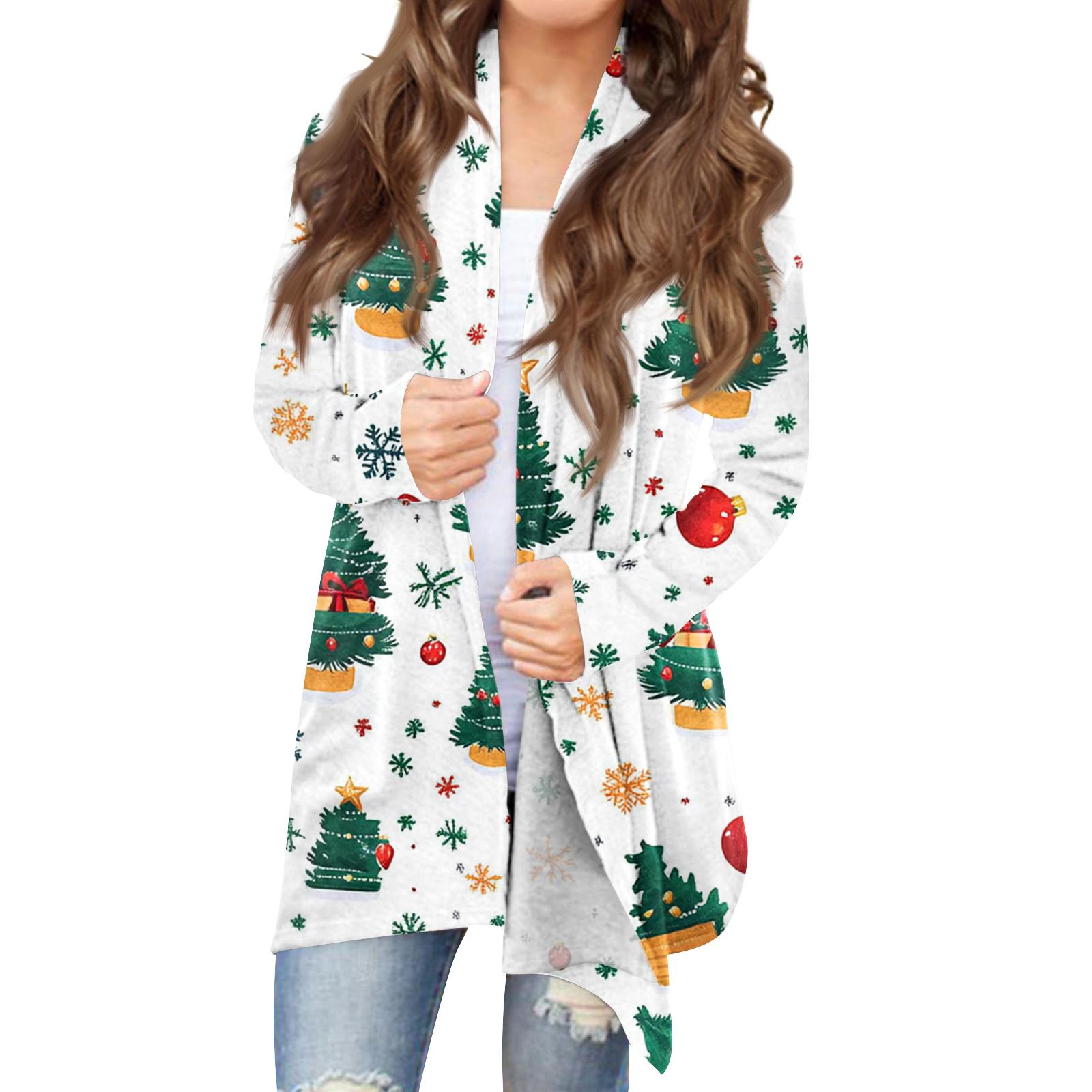 

Women s Fashionable Loose-Fit Casual Cardigan With Christmas Print Mid-Length Coat XXXL зелений
