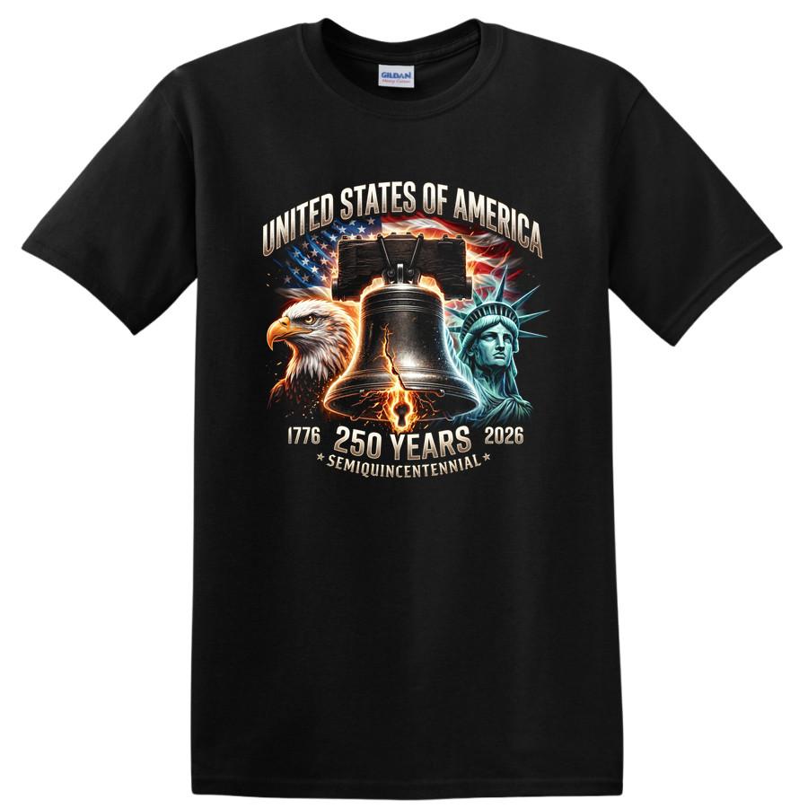 USA 250th Anniversary T Shirt w/ Liberty Bell Eagle Statue of Liberty Tee S
