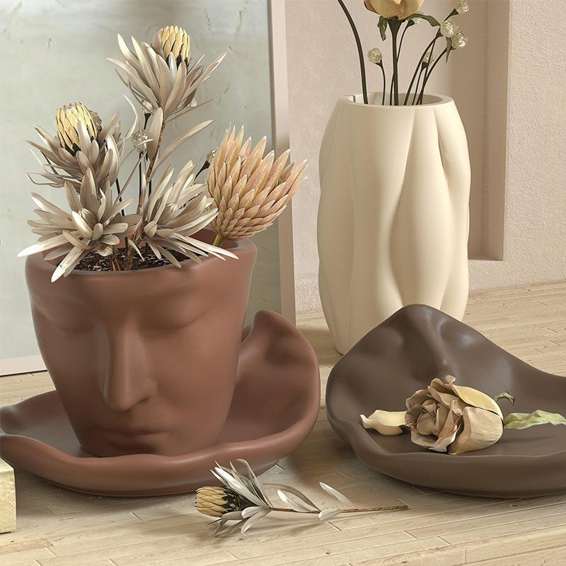 Abstract Face Storage Flowerpot Mold Humanface Mold DIY Epoxy Resin Cement Gypsum Candle Container Cup Silicone Mould Gardening Decorative Crafts