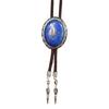 Vintage Oval Shape Stone Pendant Bolo Tie Western Braided Rope Adjustable Necktie Jewelry Shirt Collar Chain Necklace