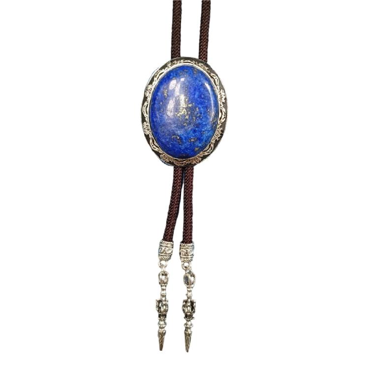 Vintage Oval Shape Stone Pendant Bolo Tie Western Braided Rope Adjustable Necktie Jewelry Shirt Collar Chain Necklace