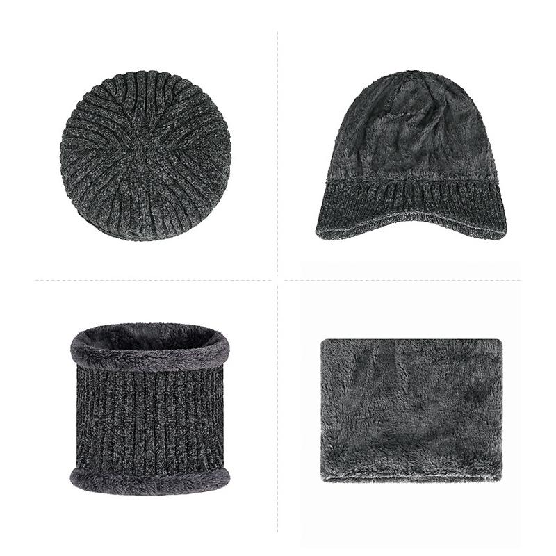 Two-Piece Hat Set Winter Ear Protection Wool Cap for Men Women Cycling Windproof Knitted Velvet Thick Warm Coldproof Neck Cap with Scarf