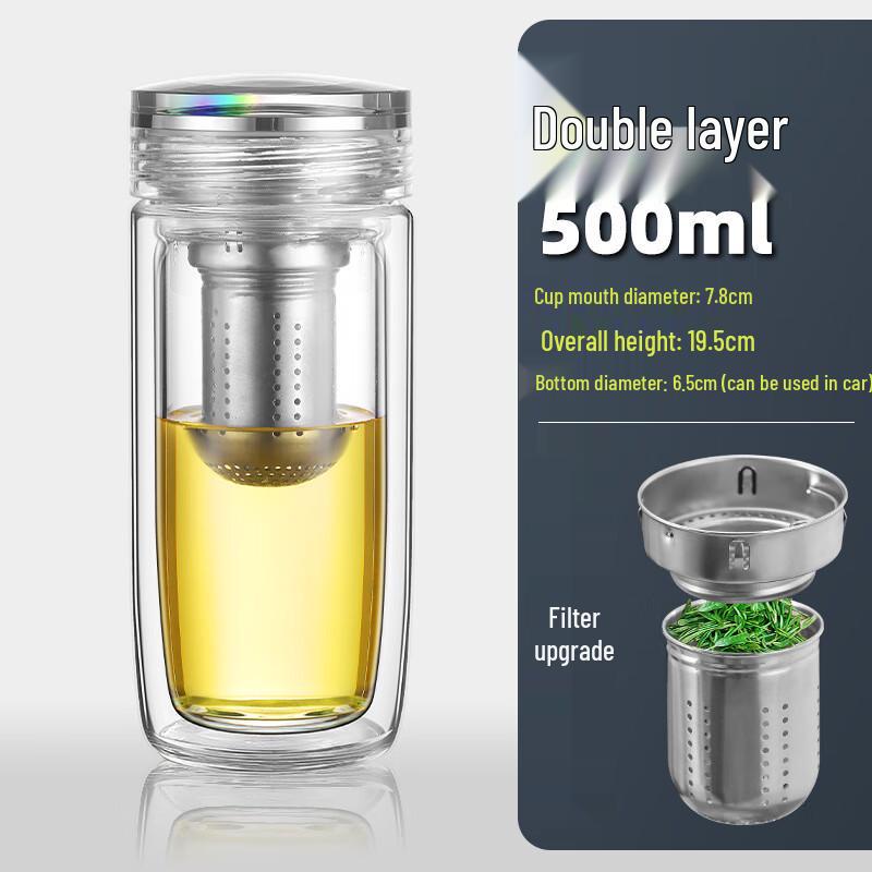MINGHUI 3D Crystal Double-Wall Glass Tea Infuser Bottle