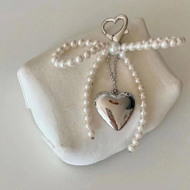 Bowknot Heart Phone Charm Detachable Pearls Bead Phone Lanyard Backpack Ornament