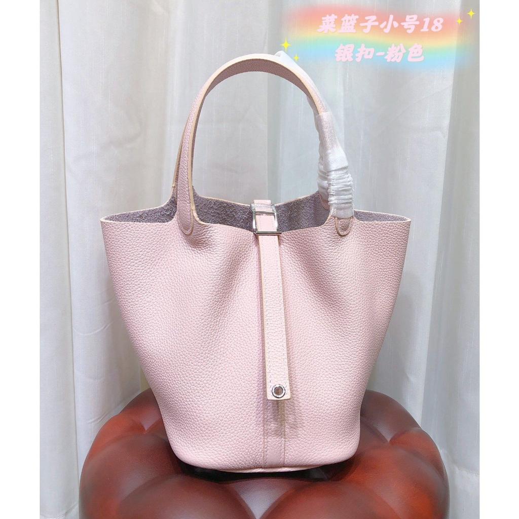 Spot wholesale top layer cowhide vegetable basket bag leather bucket bag commuter fashion lock buckle hand-held handbag woman