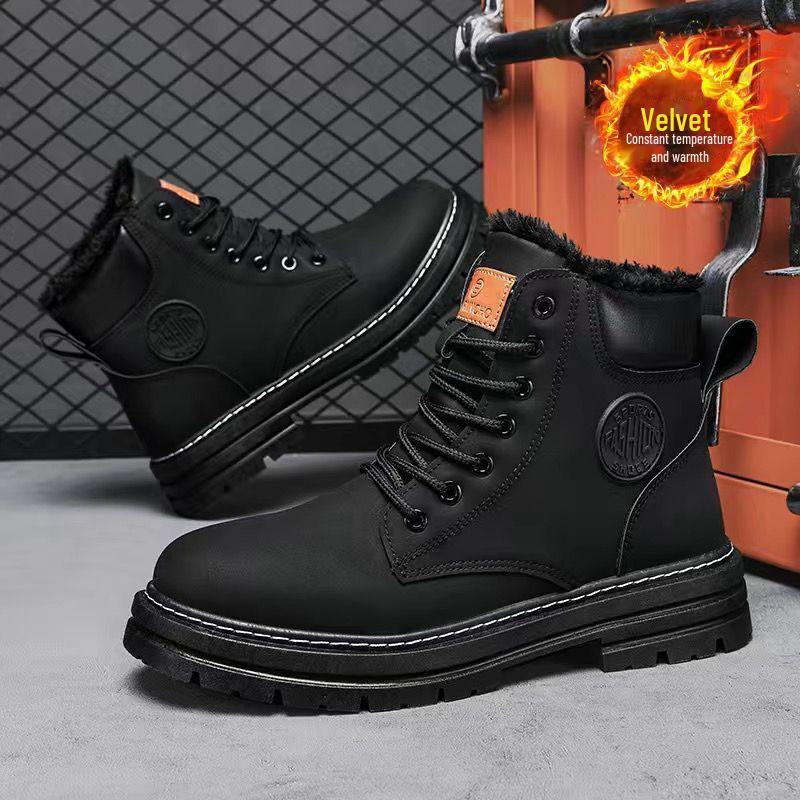 

Чоловічі зимові черевики-мартінси з високим халявою та плюшевою підкладкою - Модні, на товстій підошві, теплі, універсальні робочі черевики 44