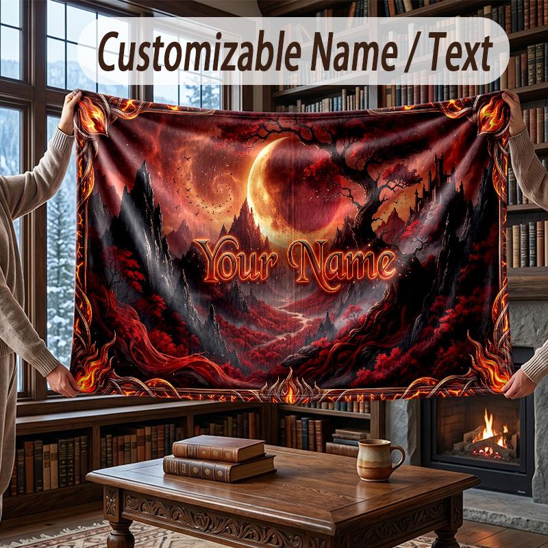 Mountain Landscape Theme Throw Blanket Custom Name Text Personalized Blanket Soft Cozy Blanket for Home Sofa Bed