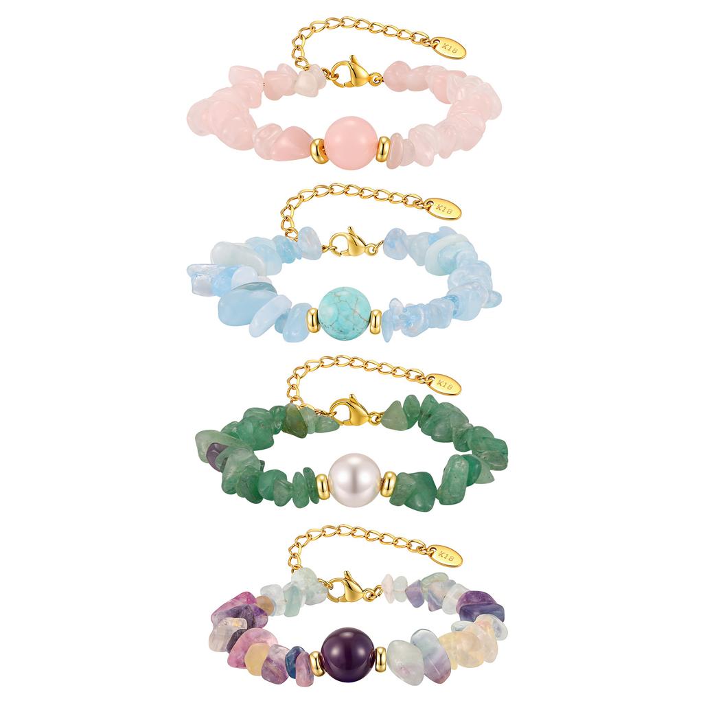 Irregular Healing Crystal Chip Beads Bracelets for Women, Round Natural Stone Charm Adjustable Bracelet, Fashion Boho Jewelry
